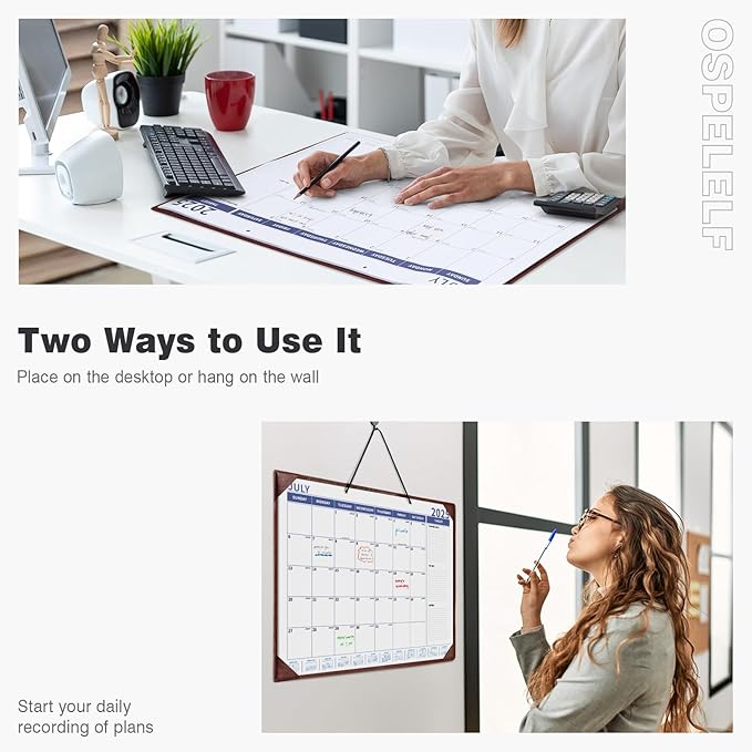 Ospelelf Large Desk Calendar 2025-2026 with PU Leather Pad, 18 Months Planner Pad from July 2025 to Dec 2026, 22" x 17" Wall Calendar with Protective Cover for Home or Office, Brown