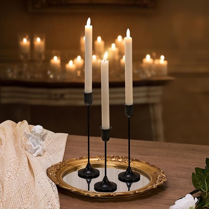 Black Tall Candle Candlestick Holder, 3PCS Taper Pillar Candle Sticks Stand Holders Decor, Centerpiece Dining Table Wedding Festive Fireplace Mantle Vintage Room Decorations, Housewarming Gift