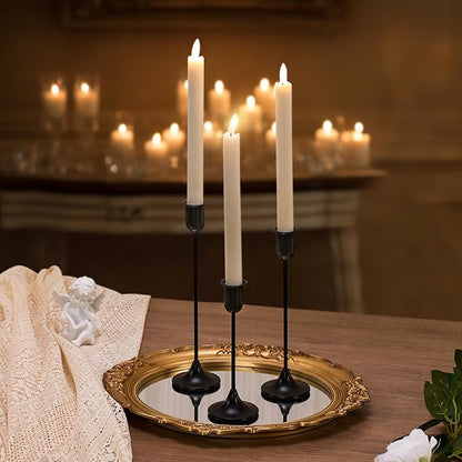 Black Tall Candle Candlestick Holder, 3PCS Taper Pillar Candle Sticks Stand Holders Decor, Centerpiece Dining Table Wedding Festive Fireplace Mantle Vintage Room Decorations, Housewarming Gift