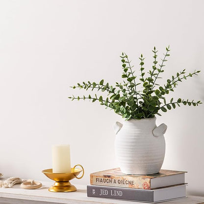 Ceramic Flower Vase Home Decor - Farmhouse Table Vases with Handle Living Room Decoration Vintage Decorative Aesthetic for Shelf Coffee Dining Desk House Bookshelf Fireplace (6" Rustic)