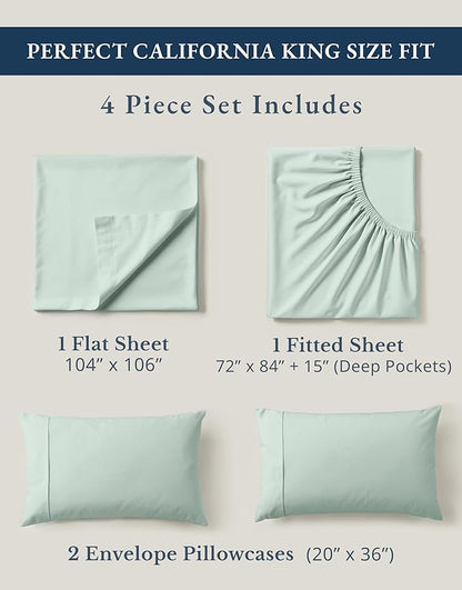 LANE LINEN 100% Organic Cotton California King Sheets Set, Soft & Comf Low Pill Fade Resistant Mercerized Cotton Fully Elasticized Cal King Sheets, Fits Mattress Upto 15" Deep -Cool Blue