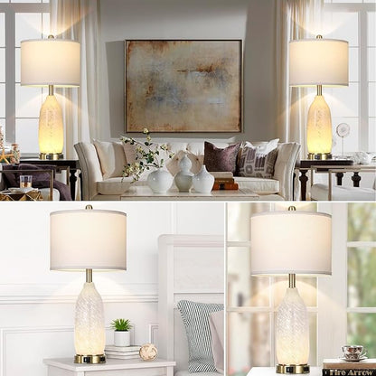 26" Modern Clear Glass Table Lamps Set of 2,Nightstand Lamp with USB A+C Ports & AC Outlet,Bedside Lamps with 3-Way Dimmable Touch Control Night Light for Bedroom Living Room(Bulbs Included)