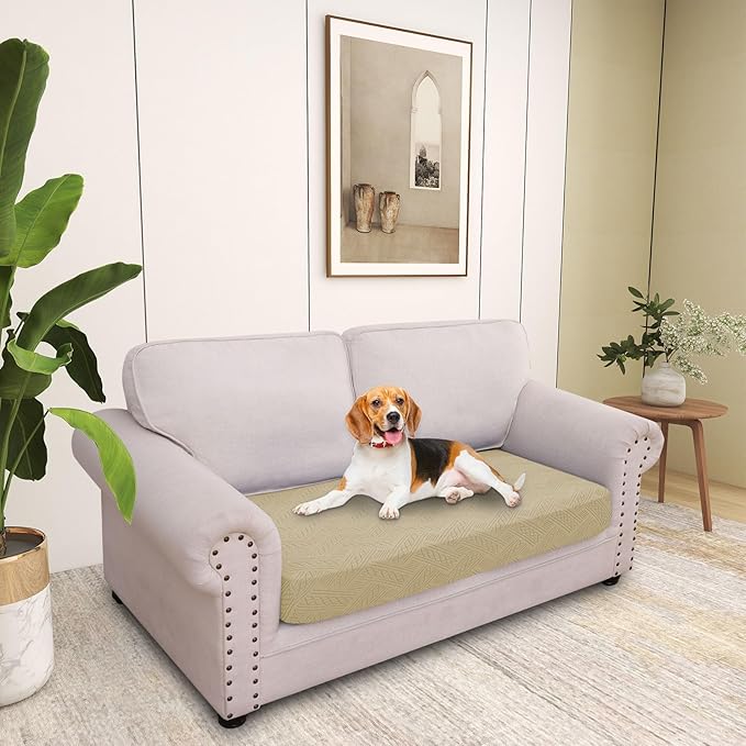 hyha Individual Couch Cushion Covers, Stretch Magic Sofa Seat Cushion Covers Washable, Dog Couch Sofa Slipcover for Pets, Kid with Elastic Bottom(Medium, Taupe)