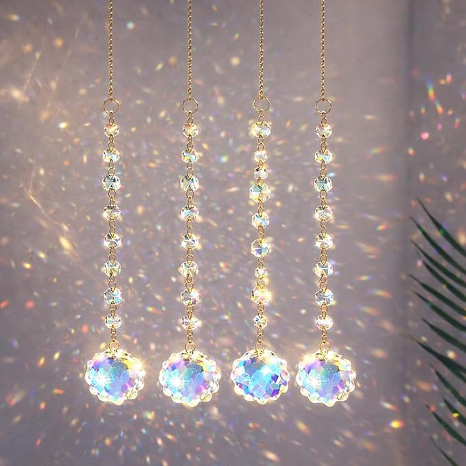 4Pcs Sun Catcher Crystals for Window Hanging, Rainbow Prism Sun Catchers with Crystal Prisms, Hanging Crystals Suncatchers for Windows Indoor Decor