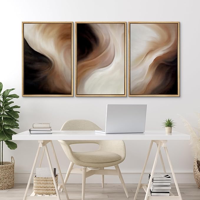 MUDECOR Framed Canvas Print Wall Art Abstract Neutral Brown and Beige Fluid Illustrations Realism Decorative for Living Room, Bedroom, Office - 24"x36"x3 Natural