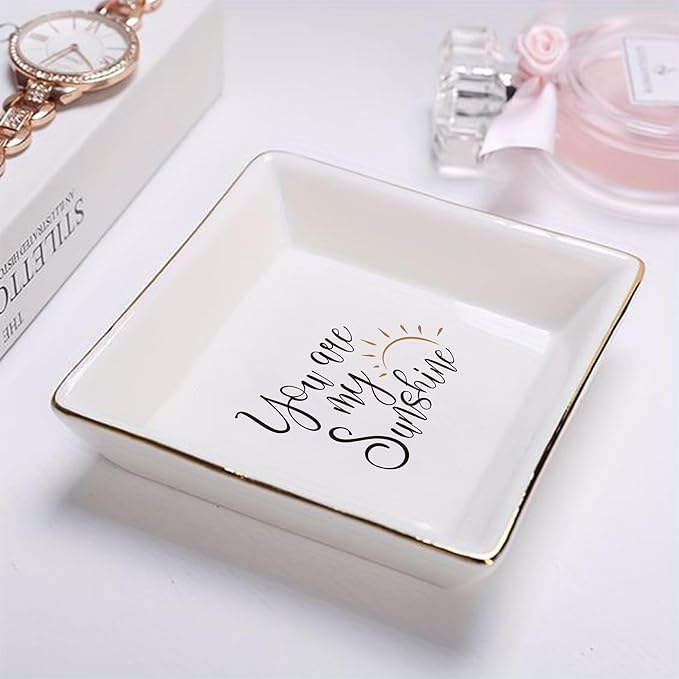 LADY&HOME Trinket Dish for Sister Birthday Christmas Gift Ceramic Ring Dish for Female Best Friend Mother-You're My Sunshine (Sunshine)