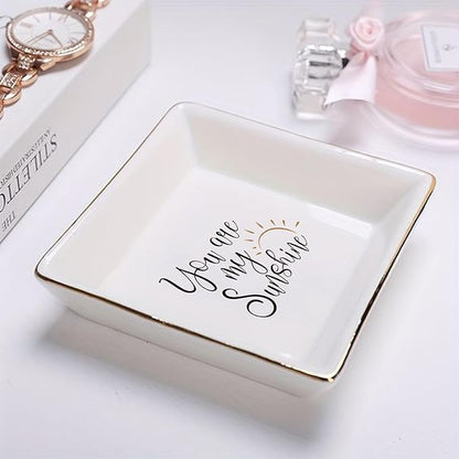 LADY&HOME Trinket Dish for Sister Birthday Christmas Gift Ceramic Ring Dish for Female Best Friend Mother-You're My Sunshine (Sunshine)