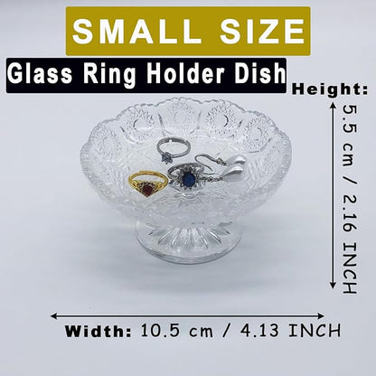 Small Flower Ring Dish Jewelry Tray, Glass Jewelry Dish, Crystal Ring Holder Jewelry Plate Dish, Nightstand Decor Clear Jewelry Bowl Dish for Earrings,Vanity Decorative Tray Trinket Dish Gift