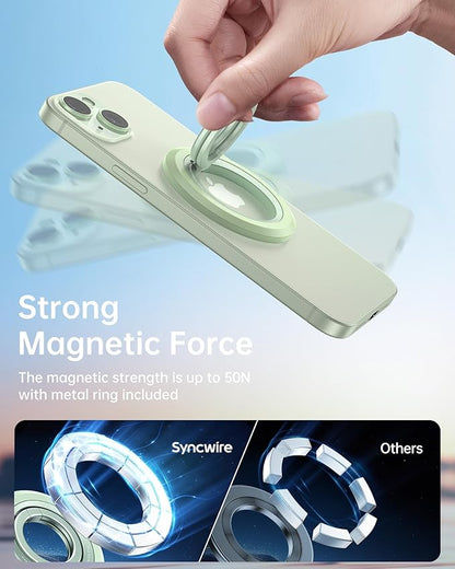 SYNCWIRE for MagSafe Ring Phone Holder, 360° Rotation Magnetic Cell Phone Grip Dual-Sided Magnets Phone Ring Kickstand Compatible with iPhone 17 16 15 14 13 12 Pro Max MagSafe, Android, Samsung etc.