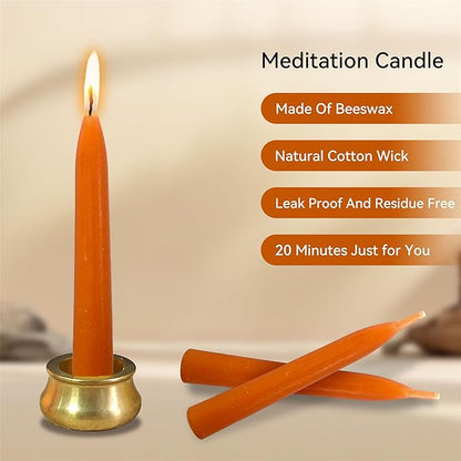 Mini Taper Candle Meditation Candles,Pumpkin 20 Minute Prayer Candlestick Dripless Beeswax Candles with Brass Candle Holder for Yoga & Spiritual Rituals,30-ORABRO