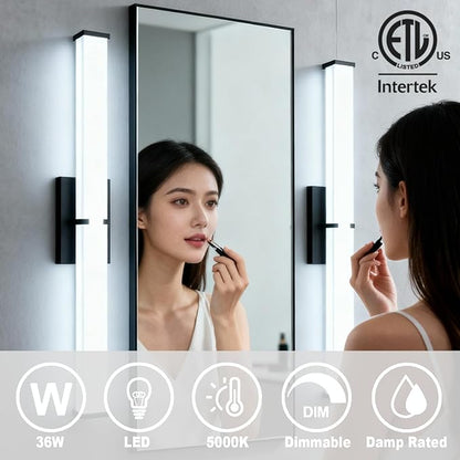 Bathroom Light Fixtures: 31.5 Inch ETL Certified LED Bathroom Vanity Light 5000K Cool White 36W 2500LM - Modern Black Vanity Light Dimmable with Clear Shade - Bathroom Lighting Fixtures Over Mirror