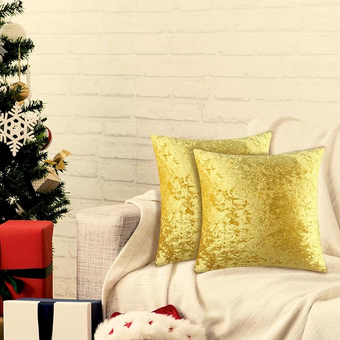 2 Pack 18x18 Pillow Cover Velvet Pillow Covers, Square Throw Pillow Covers for Living Room Decorations Throw Pillow Case, Throw Pillow Cover Cushion Cover for Home Sofa Bedroom Car, Gold