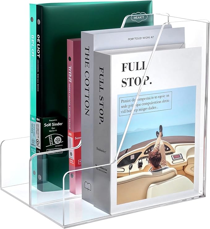 2 Pack Acrylic Magazine Holder Desk Clear File Organizer and Storage Rack for Office Desktop and Home Workspace Holds Folders Binders Notebooks A4/Letter Paper 9.45" x 10.24" x 3.62"
