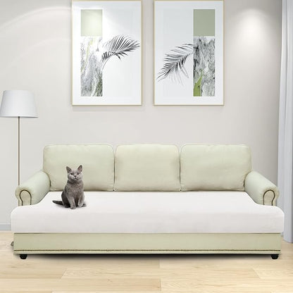 MAXIJIN Velvet Stretch Couch Cushion Covers Soft Sofa Cushion Cover Replacement Sofa Seat Cushion Slipcovers Furniture Protector with Elastic Bottom (1 Piece Sofa Cushion Cover, White)
