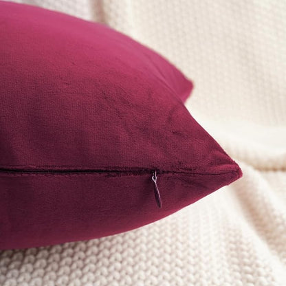 HWY 50 Wine Red Velvet Throw Pillow Covers 22x22 Inch, Pack of 2 Soft Cozy Solid Decorative Luxury Cushion Cases for Couch Sofa Bed Living Room Bedroom