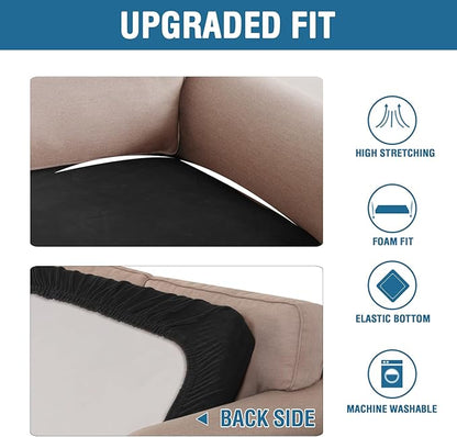 H.VERSAILTEX Velvet Stretch Individual Couch Cushion Cover Plush Cushion Slipcover for Loveseat Sofa Cushion Furniture Protector Seat Cushion Sofa Cover (1 Piece Sofa Cushion Cover, Black)