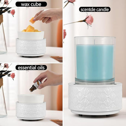 mocosa Ceramic Wax Warmer Wax Melt Warmer for Scented Wax 3-1 Electric Candle Warmer Home Fragrance Wax Burner for Mom Women(White-Fan Shaped)