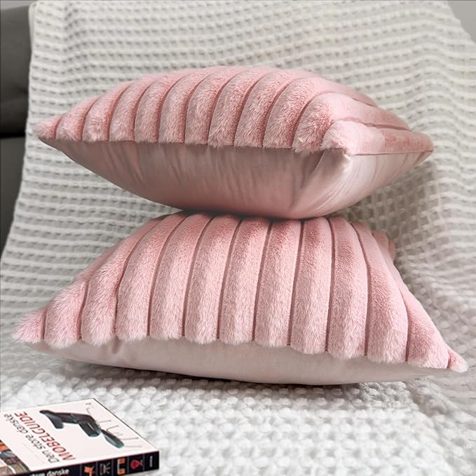 1 Pack 18x18 Pillow Cover Velvet Pillow Covers, Faux Fur Square Throw Pillow Covers for Living Room Decorations Throw Pillow Case, Throw Pillow Cover Cushion Cover for Home Sofa Bedroom Car, Pink