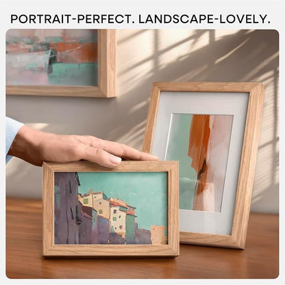 Homeforia 6x9 Picture Frame Natural Wood, High End Oak 6x9 Light Wooden Frames with Mat 4x6 for Photo, 6 x 9 Frame Matted to 4 x 6 Print, 9x6 Wall or Tabletop Frame, Tempered Glass, Wall Kit, Set of 1