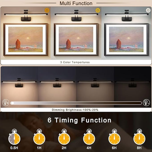 LED Battery Operated Picture Lights with Remote Wireless Art Lighting for Wall 23.6 Inch Rechargeable Painting Light Black Frame Lights Dimmable 3CCT Gallery Light for Library Portrait
