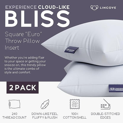 Lincove Euro Throw Pillow Insert Square 14"x26" Pillow – Made in Canada, 100% Cotton Shell, Down Alternative Filling, Vegan-Friendly, Hypoallergenic - Decorative Couch Pillows, 2 Pack