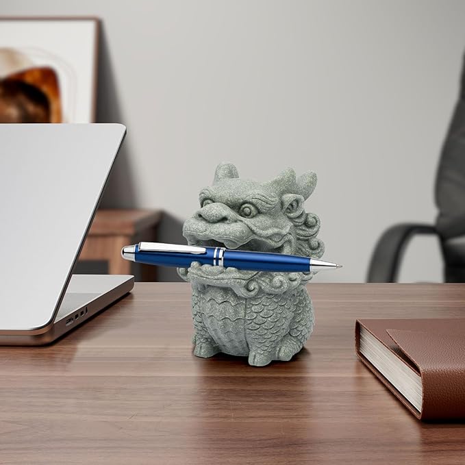 Dragon Pen Holder for Deask, Pen Holder Figure, Chinese Feng Shui Desk Organizer, Animal Figure for Office/Study Display Decoration