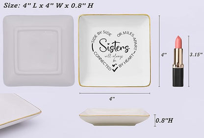 Side By Side Sisters Gift-Emotional Gifts for Women,Sister-in-Law Sister,Bestie,BFF,Best Friend Female Gifts-Unbiological Sister Gifts-Birthday Christmas Gifts-Jewelry Tray Trinket Holder Ring Dish