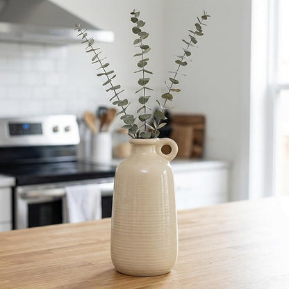 Sunddo Ceramic Flower Vase, 10 Inch Tall Modern Decorative Vase with Handle, Neutral Decor for Entryway, Living Room, Table Shelf, Bookshelf, Mantel Decor