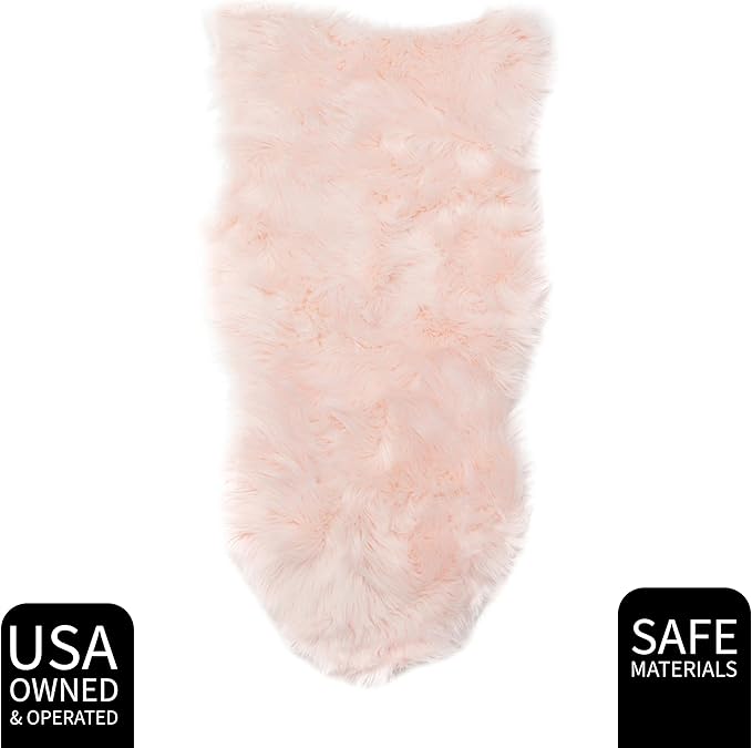 Super Area Rugs Ultra Soft & Fluffy Faux Sheepskin Rug, Light Pink 2 x 4 Feet Sheepskin Carpet for Bedroom Living Room