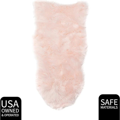 Super Area Rugs Ultra Soft & Fluffy Faux Sheepskin Rug, Light Pink 2 x 4 Feet Sheepskin Carpet for Bedroom Living Room
