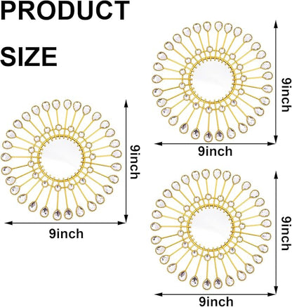 Gold Mirrors - Sunburst Christmas Wall Art, Decorative Round Mirrors for Christmas Bedroom, Living Room, Bathroom, Kitchen, Entryway, Hallway - Set of 3