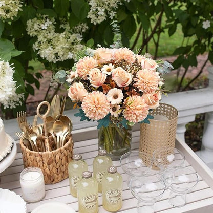 3 Pcs Fall Flowers Artificial Mums Silk Fake Mums Bouquet Faux Floral Arrangements Home Indoor Outdoor Planter Decor Party Wedding Table Autumn Decoration (Champagne)
