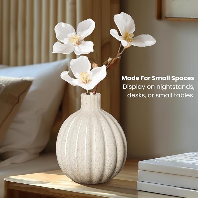 Torre & Tagus Allium Reactive Glaze Ceramic Bud Vase - 5 Inch Small Flower Vase & Small Ceramic Vases for Flowers, Handmade Ribbed Bud Vases for Home Decor & Wedding Decor for Table