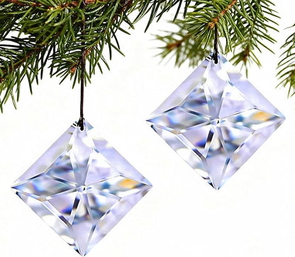 HDCRYSTALGIFTS 2PCS 50mm Clear Crystal Sun Catcher Prisms, Hanging Suncatchers with Glass Prism, Rainbow Maker for Windows, Balcony, Kitchen, Garden, Christmas Tree Decoration