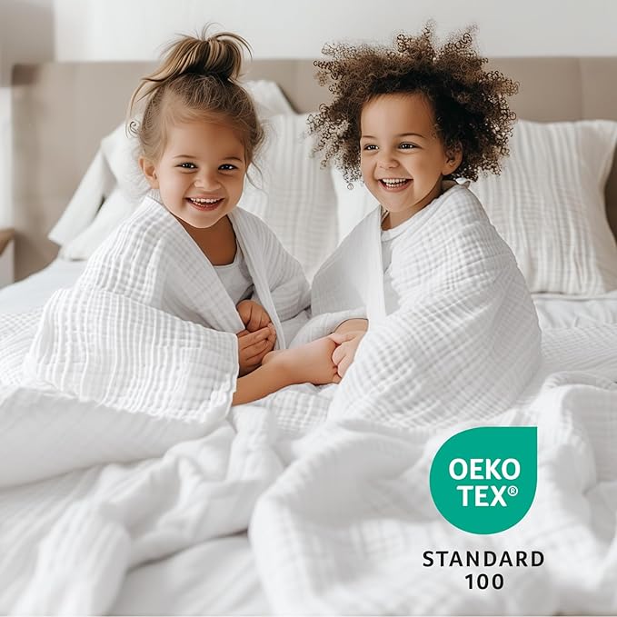 100% Cotton Muslin Blanket 40" x 40", Breathable and Lightweight Cotton Throw Blankets, Soft Cooling Summer Gauze Blanket for All Season, White