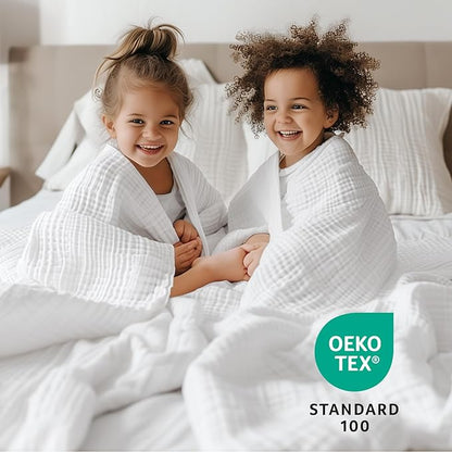 100% Cotton Muslin Blanket 40" x 40", Breathable and Lightweight Cotton Throw Blankets, Soft Cooling Summer Gauze Blanket for All Season, White