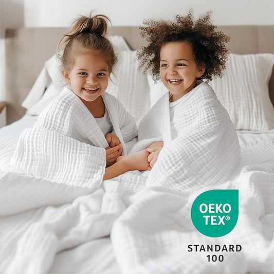 100% Cotton Muslin Blanket 40" x 40", Breathable and Lightweight Cotton Throw Blankets, Soft Cooling Summer Gauze Blanket for All Season, White