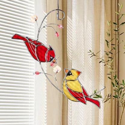 Stained Glass Cardinal Suncatchers for Women Gifts,Male & Female Cardinal Sun Catcher Stained Glass for Window Hangings,Red Birds Sun Catchers for Christmas Dec, Rememberce Gifts for Bird Lovers