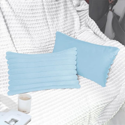 2 Pack 12x20 Pillow Cover Velvet Pillow Covers, Faux Fur Oblong Throw Pillow Covers for Living Room Decorations Throw Pillow Case, Throw Pillow Cover Cushion Cover for Sofa Bedroom Car, Light Blue