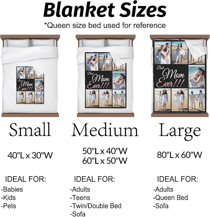Mothers Day Personalized Gifts from Daughter Custom Blankets with Photos and Text Multiple Colors Sizes Soft Flannel Gifts for Women Birthday Gifts for Mom