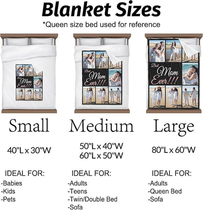 Mothers Day Personalized Gifts from Daughter Custom Blankets with Photos and Text Multiple Colors Sizes Soft Flannel Gifts for Women Birthday Gifts for Mom