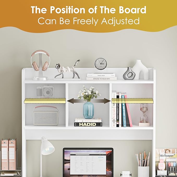 SUPER DEAL Desktop Bookshelf, Countertop Storage Hutch with 4 Shelves for Computer Desk, 2-Tier Display Rack, Multipurpose Wood Desk Hutch Storage Organizer for Home Office Dorm, White