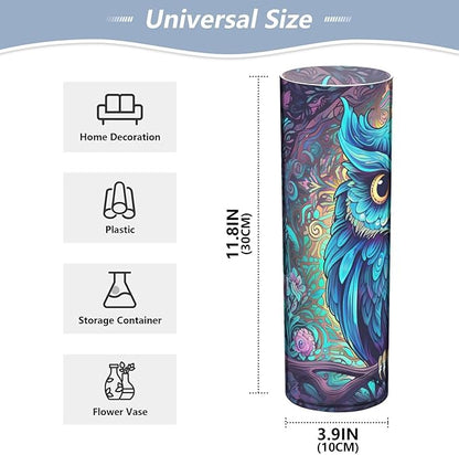 Abstract Blue Owl Flower Vase Non Breakable Clear Plastic Vases Desk Decorative Home Wedding Decor for Bedroom Living Room
