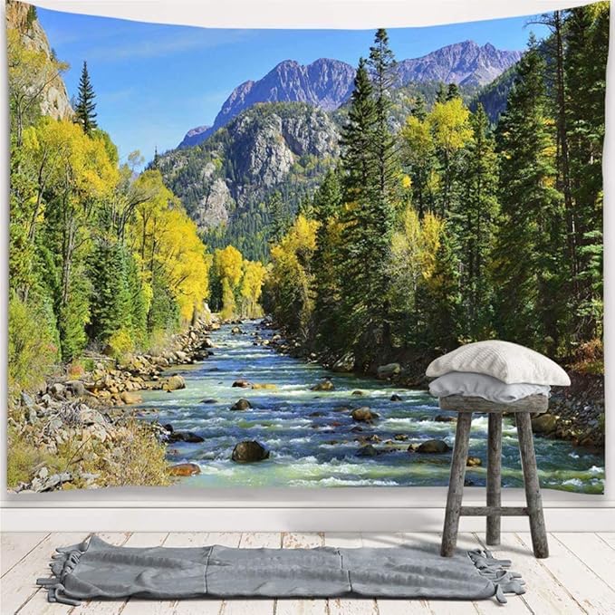 YISURE Extra Large Huge Giant Tapestry 140'', Nature Mountain Forest Tapestry, Scenic Green Pine Tree Waterfall Landscape Wall Hanging Tapestries for Home Office Dorm Indoor and Outdoor Decoration