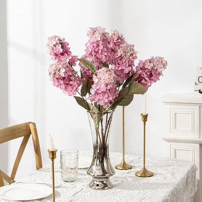 Hydrangea Artificial Flowers ,Fall Hydrangeas Artificial Flowers, Fake Fall Dried Hydrangea Decoration,Faux Silk Flower With Stems Winter Decor Indoor and outdoor(Pink 24"8pcs) Without Vase