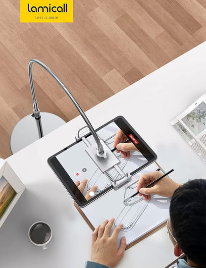 Lamicall Tablet Floor Stand Gooseneck - Swivel Tablet Holder Mount with Adjustable Height & 10.6lb Stable Base, for iPad mini Air Pro 12.9/9.7, Tab, Kindle, iPhone Air 17 Pro Max, Phones (4.7-13")