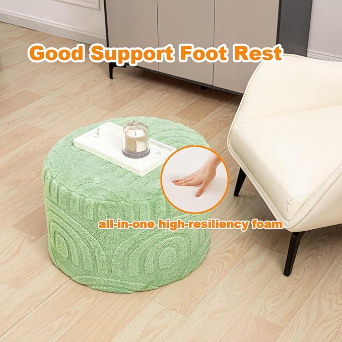 Asuprui Plush Fabric Ottoman Footrest – 20"x14" Soft Foam Pouf with Removable Cover Perfect for Living Room, Bedroom & Dorm(Sage Green)
