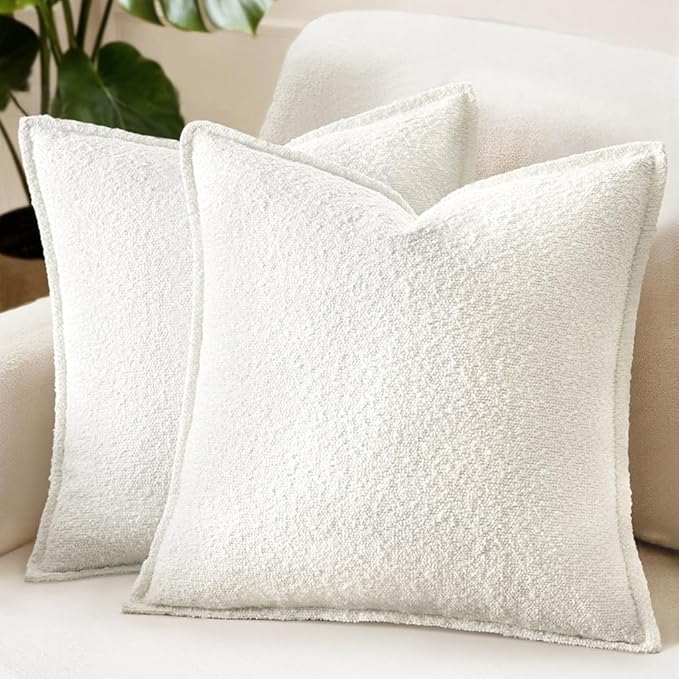 MIULEE Pack of 2 Decorative Textured Boucle Throw Pillow Covers 20x20 Inch Christmas White Broadside Thick Boho Pillows for Farmhouse Accents Sofa Couch Bedroom Living Room Home Decor