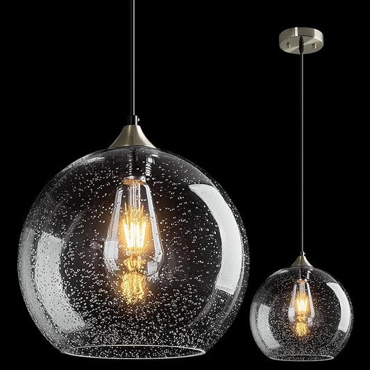 Clear Glass Pendant Lights Kitchen Island Lighting Globe Pendant Light Fixtures Modern Pendant Lighting for Kitchen Island Bedroom Living Dining Room Light Fixture(9.84in, 1-Pack)