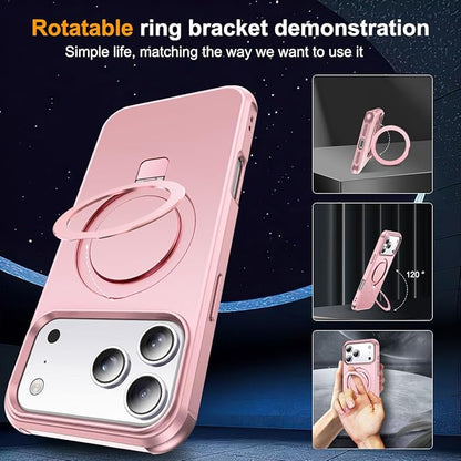 Phone Case Compatible with iPhone 17 Pro Case with Invisible Magnetic O-Ring Stand Military-Grade Phone Case for iPhone 17 Pro 6.3" [Compatible with Mag-Safe][Great Grip Feeling], Rose Gold